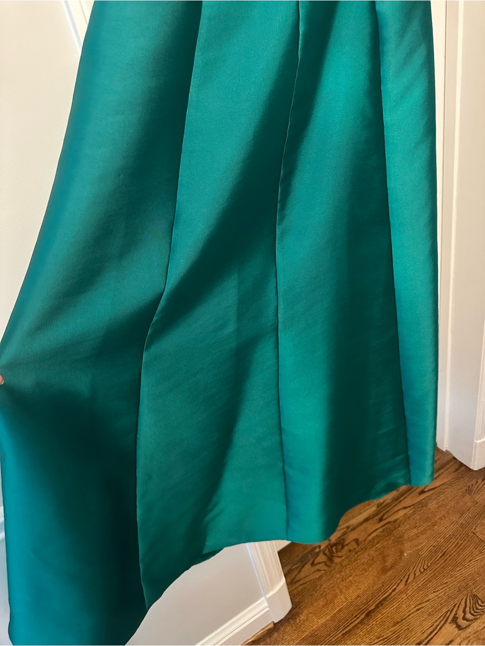 Aqua Emerald One-Shoulder Satin Gown with Shoulder Bow - Picture 5 of 6